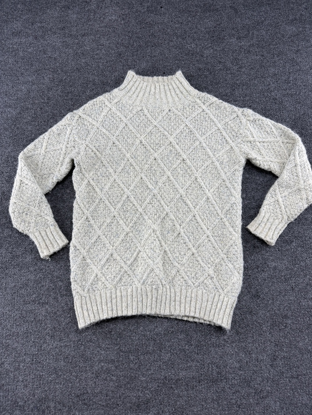 Böhme Sweater Womens XS White Mock Neck Argyle Cable Knit Heavyweight Pullover